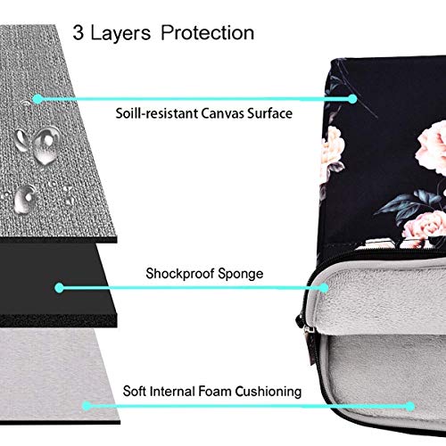 MOSISO Funda Protectora Compatible con 13-13.3 Pulgadas MacBook Air/MacBook Pro Retina/Surface Laptop/Book, Bolsa de Hombro Patrón Maletín Bandolera con Cinturón de Carro, Base Negro Peonía