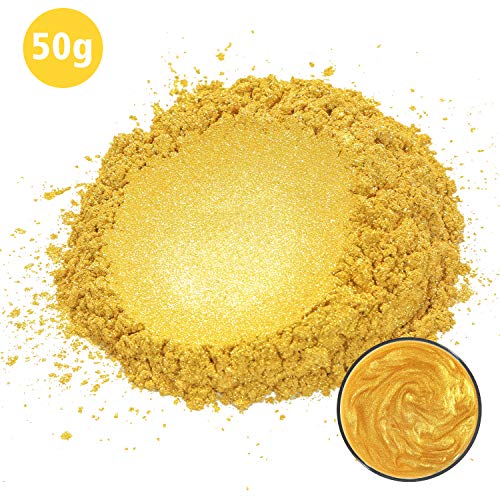 MOSUO Pigmentos para Resina Epoxi, 50g Dorado Pigmentos en Polvo Natural Mica en Polvos Tintes para Teñir Resina Epoxi, Jabones, Slime, Cera, Pintura, Vela, Uñas, Cosmético y Arte de Bricolaje