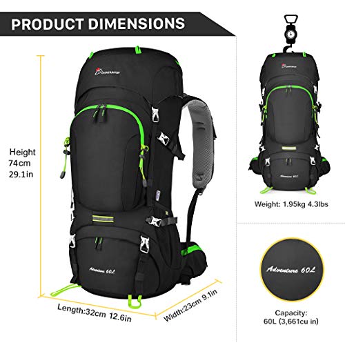 MOUNTAINTOP 60L Mochila de Senderismo Impermeable Multifuncio/Mochila Trekking/Escalada Mochila/Mochila de Camping/Mochila de Viaje con Cubierta de Lluvia 81 x 32 x 23 cm