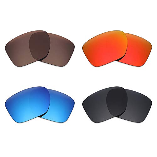 Mryok 4 pares de lentes polarizadas de repuesto para Oakley Sliver XL Sunglass - Stealth negro/rojo fuego/azul hielo/marrón bronce