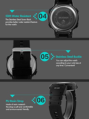 Mudder Reloj Deportivo Digital para Hombre, Estilo Militar, Sumergible a 5 ATM, Multifuncional, Moderno