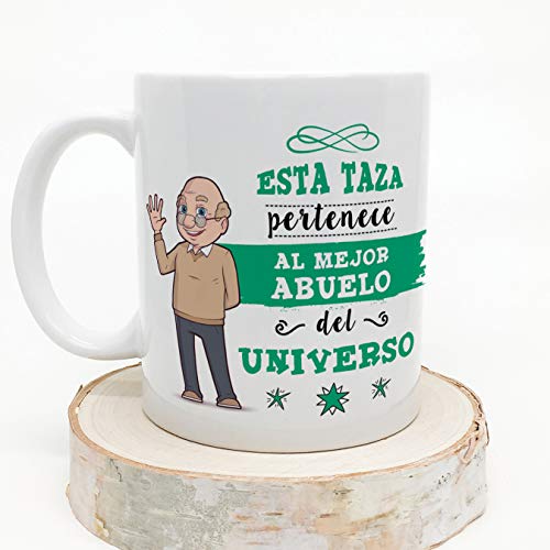 MUGFFINS Taza Abuelo - Esta Taza Pertenece al Mejor Abuelo del Universo - Taza Desayuno/Idea Regalo Original/Día del Padre para Abuelitos. Cerámica 350 mL