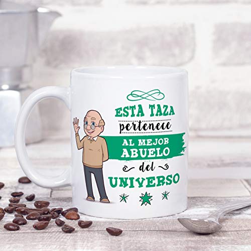 MUGFFINS Taza Abuelo - Esta Taza Pertenece al Mejor Abuelo del Universo - Taza Desayuno/Idea Regalo Original/Día del Padre para Abuelitos. Cerámica 350 mL