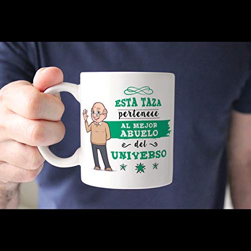 MUGFFINS Taza Abuelo - Esta Taza Pertenece al Mejor Abuelo del Universo - Taza Desayuno/Idea Regalo Original/Día del Padre para Abuelitos. Cerámica 350 mL