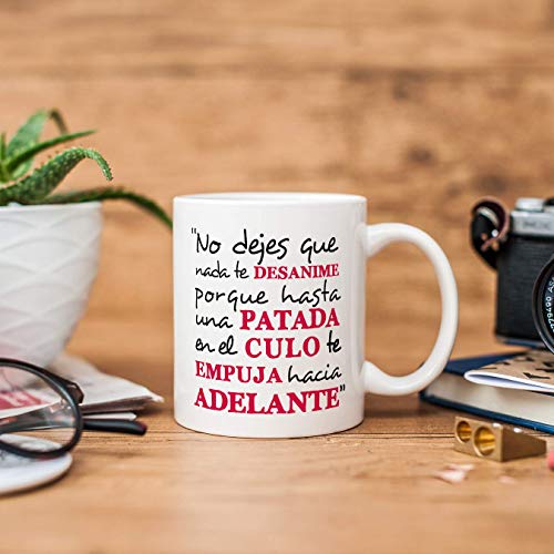 MUGFFINS Taza Original con Mensaje Gracioso - No Dejes Que Nada te desanime - cerámica 350 ml - Tazas con Frases motivacionales en Tono irónico, Reg