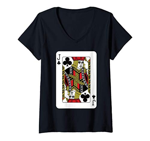 Mujer Jack of Clubs jugando al póquer de cartas Camiseta Cuello V