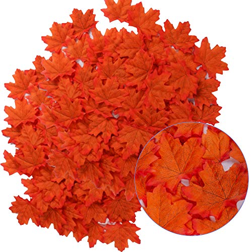 Muscccm Hojas de Otoño, 400 piezas Hojas otoño Decoracion Halloween Hojas de Arce Artificiales de Colores de Otoño Mezclados para Bodas, Acción de Gracias, Eventos y Decoración al Aire Libre del café