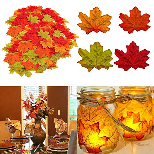 Muscccm Hojas de Otoño, 400 piezas Hojas otoño Decoracion Halloween Hojas de Arce Artificiales de Colores de Otoño Mezclados para Bodas, Acción de Gracias, Eventos y Decoración al Aire Libre del café