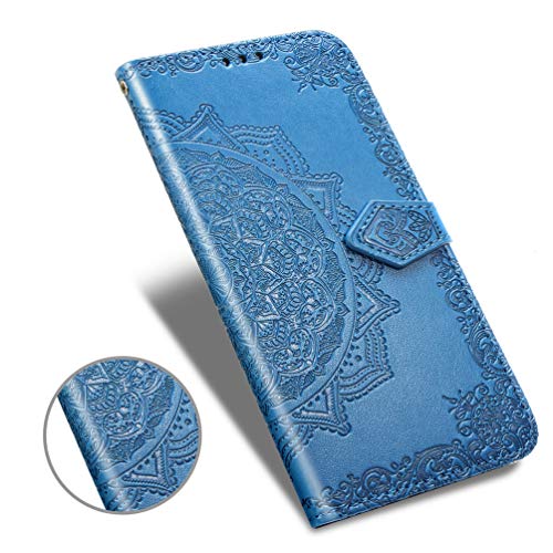 MUSESHOP Funda Xiaomi Redmi Note 7, Estuche de Cuero Estampado Mandala Libro de Cuero con Tapa y Cartera, Carcasa PU Leather con TPU Silicona Case Interna Suave - Azul