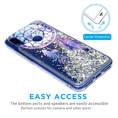 MUSESHOP Funda Xiaomi Redmi Note 7/Note 7 Pro, Pintado Purpurina Líquida Que Fluye Cubierta Brillante Carcasa Liquida Cristal TPU Gel Fina Arenas Movedizas - Campana de Viento de Plumas