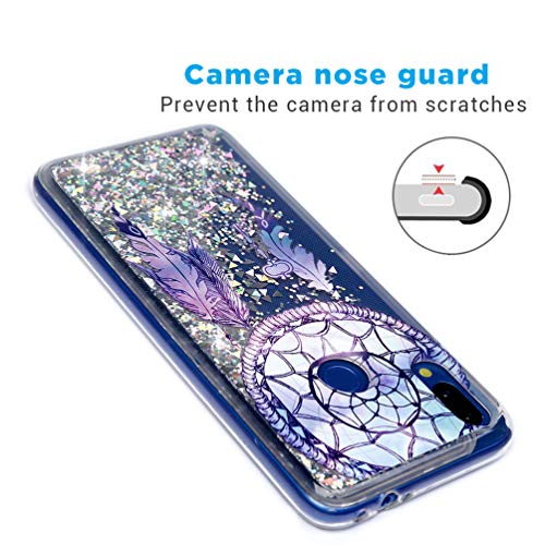 MUSESHOP Funda Xiaomi Redmi Note 7/Note 7 Pro, Pintado Purpurina Líquida Que Fluye Cubierta Brillante Carcasa Liquida Cristal TPU Gel Fina Arenas Movedizas - Campana de Viento de Plumas