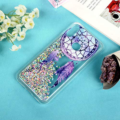 MUSESHOP Funda Xiaomi Redmi Note 7/Note 7 Pro, Pintado Purpurina Líquida Que Fluye Cubierta Brillante Carcasa Liquida Cristal TPU Gel Fina Arenas Movedizas - Campana de Viento de Plumas