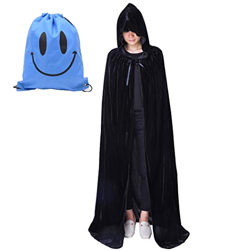 Myir Largo Capa con Capucha, Unisex Adulto Niños Disfraz de Halloween Fiesta Disfraces Vampiro Traje (L, Negro Terciopelo)