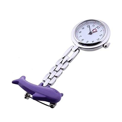 N / A Reloj de Bolsillo de la túnica púrpura Dolphin Movimiento de Cuarzo Broche Enfermera para Mujeres Hombres (Color : Purple)