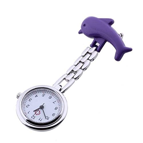 N / A Reloj de Bolsillo de la túnica púrpura Dolphin Movimiento de Cuarzo Broche Enfermera para Mujeres Hombres (Color : Purple)