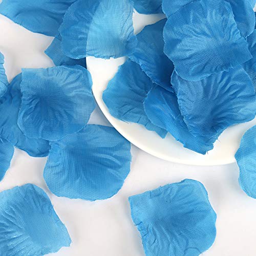 Naler 2000 pétalos de Rosa Artificiales, pétalos de Flores de Seda Falsos para decoración de Cosplay, Halloween, Navidad, Regalo de Boda, Confeti, esparcimiento de Mesa, Azul