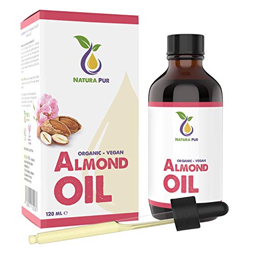 NATURA PUR Aceite de Almendras Dulces Orgánico 120 ml - 100% Natural, Prensado en Frío, Vegano - Sérum Antiedad para Cara, Antiarrugas, Cuerpo, Cabello, Piel, Manos, Uñas