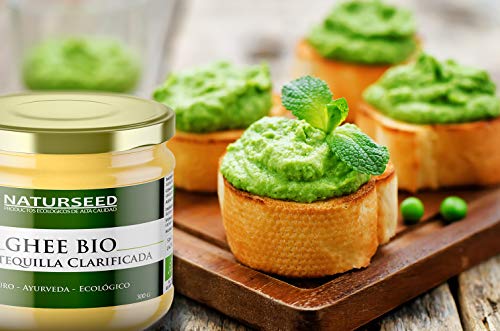 Naturseed Ghee Organico - Mantequilla Clarificada Bio Pura Ayurveda - Organic Butter Grassfed - Sin Lactosa - Vacas alimentadas sólo de pastos ecologicos - Sabor Dulce - 250º- Recetas Gratis (500GR)