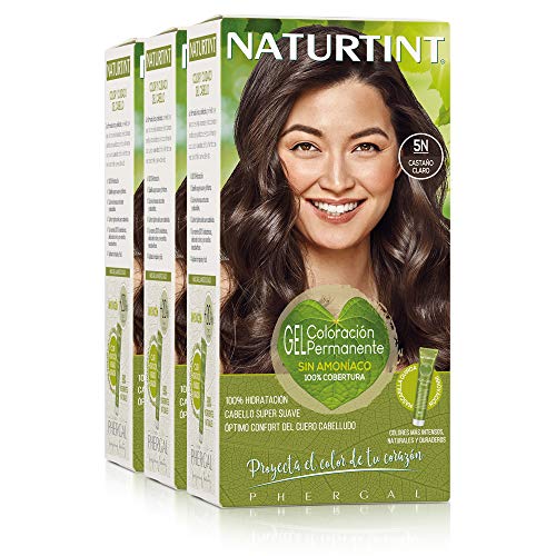 Naturtint Coloración 5N Castaño Claro, 100% Cobertura de canas y Hidratación, Ingredientes Vegetales y Aceites 100% Biobotánicos, Color Natural y Duradero, Sin Amoniaco, Pack de 3.