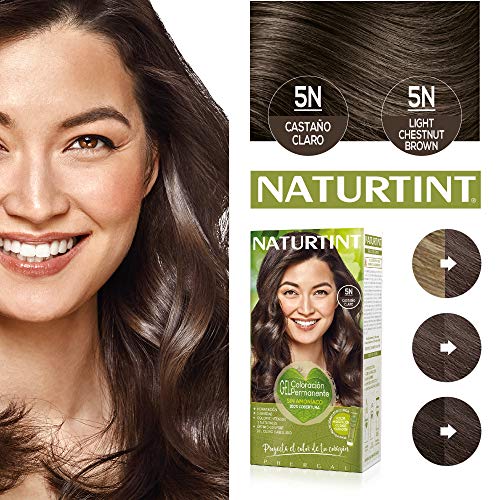 Naturtint Coloración 5N Castaño Claro, 100% Cobertura de canas y Hidratación, Ingredientes Vegetales y Aceites 100% Biobotánicos, Color Natural y Duradero, Sin Amoniaco, Pack de 3.