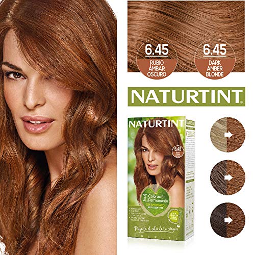 Naturtint Coloración 6.45 Rubio Ámbar Oscuro, 100% Cobertura de canas y Hidratación, Ingredientes Vegetales y Aceites 100% Biobotánicos, Color Natural y Duradero, Sin Amoniaco, Pack de 3.