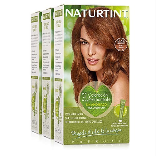 Naturtint Coloración 6.45 Rubio Ámbar Oscuro, 100% Cobertura de canas y Hidratación, Ingredientes Vegetales y Aceites 100% Biobotánicos, Color Natural y Duradero, Sin Amoniaco, Pack de 3.