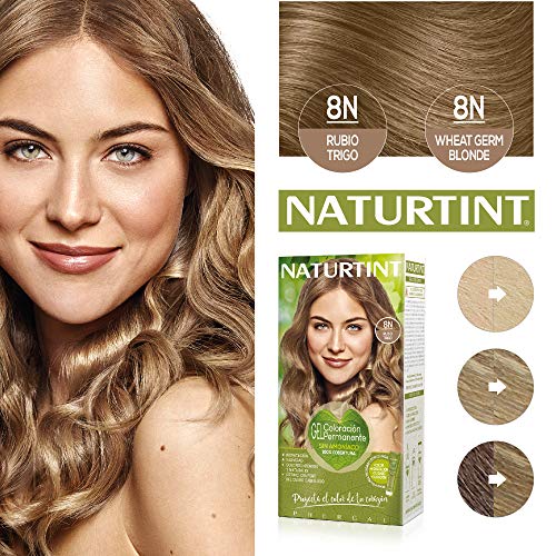 Naturtint Coloración 8N Rubio Trigo, 100% Cobertura de canas y Hidratación, Ingredientes Vegetales y Aceites 100% Biobotánicos, Color Natural y Duradero, Sin Amoniaco, Parabenes, Siliconas, Pack de 3.