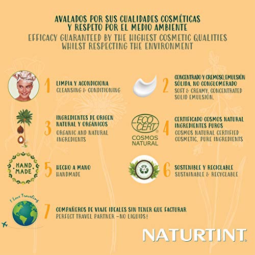 Naturtint Nutrición 2 en 1 | Champú Sólido + Acondicionador Ecológico. | Cabello seco, maltratado y rebelde | Sin SLS, sostenible | 75ml. 99% Ingredientes Naturales ECOCERT