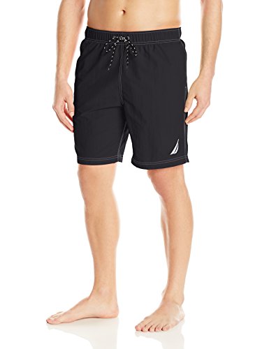 Nautica Men's Standard Solid Quick Dry Classic Logo Swim Trunk, True Black, XX-Large