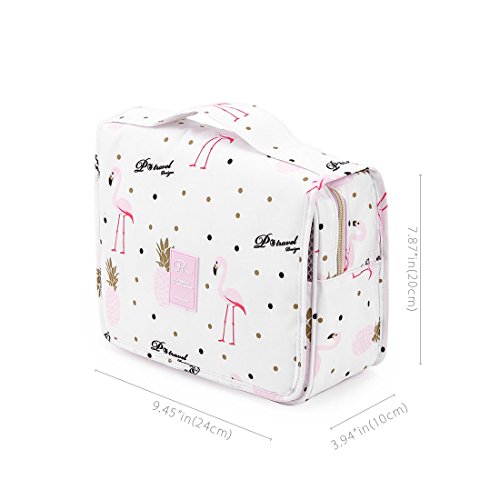 Neceser de Maquillaje Flamenco Bolsa de Cosméticos Impermeable Bolsa de Almacenamiento, Bolsa Portátil de Lavado de Viaje, Bolsa Maquillaje Gran Capacidad Bolsa de Aseo con Gancho para Mujer, Blanco