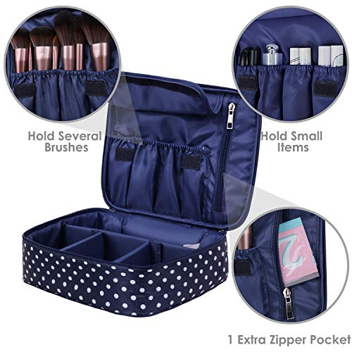 Neceser de viaje para maquillaje, organizador grande para mujeres y niñas (polka con respecto)