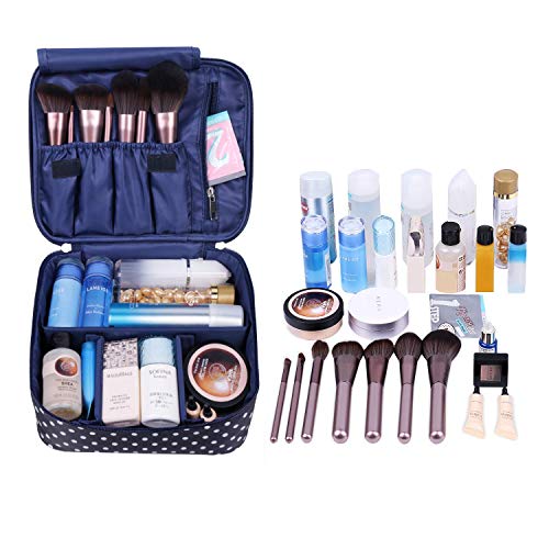 Neceser de viaje para maquillaje, organizador grande para mujeres y niñas (polka con respecto)