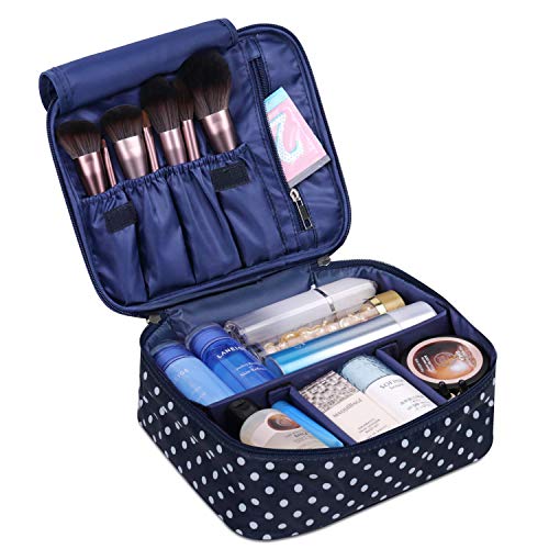 Neceser de viaje para maquillaje, organizador grande para mujeres y niñas (polka con respecto)