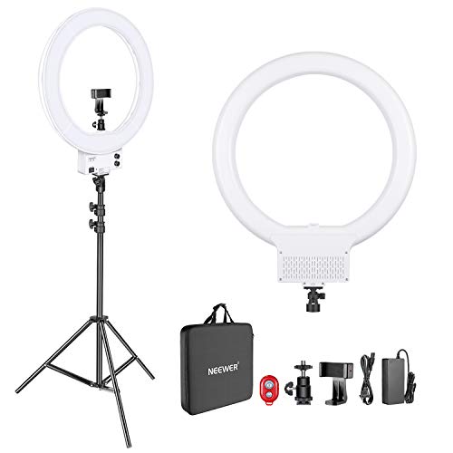 Neewer 18 Pulgadas LED Anillo de Luz Blanco con Kit de Iluminación, 42W 32000-5600K con Filtro Color, Adaptador de Zapata, Soporte para Móvil para Maquillaje, Cámara/Smartphone Disparo Video Youtube