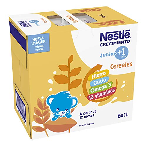 Nestlé Junior 1+ Cereales - Leche para niños a partir de 1 año - 6x1L, sin aceite de palma