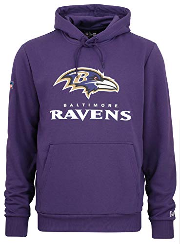 New Era - Sudadera con capucha de la NFL Baltimore Ravens Team Logo y nombre del equipo de fútbol americano, color lila morado M