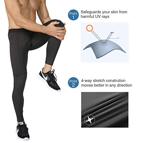 Niksa Mallas Hombre Gym Leggings Deporte Pantalón Largo de Compresión Negro Gris XL