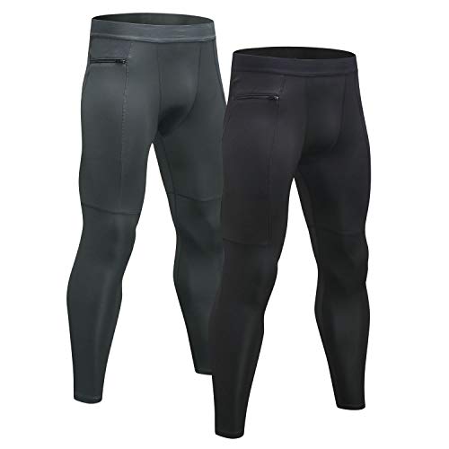 Niksa Mallas Hombre Gym Leggings Deporte Pantalón Largo de Compresión Negro Gris XL