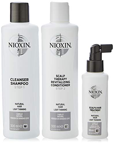 NIOXIN - Trial Kit (Champú, Acondicionador y Tratamiento) Sistema 1- CABELLO NATURAL_DEBILITAMIENTO LEVE_HIDRATACION LIGERA -(300 ml + 300 ml + 100 ml)