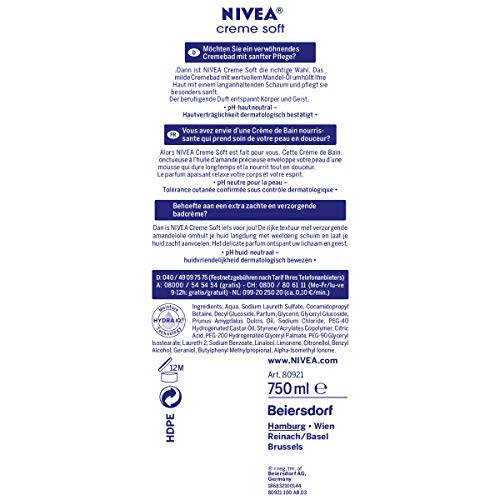 Nivea - Creme soft, crema de ducha, pack de 2, (2 x 750 ml)