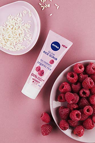 Nivea - Exfoliante de arroz brillo (1 x 75 ml), exfoliante de origen natural enriquecido con semillas de arroz japonica y frambuesas orgánicas, cuidado facial exfoliante para pieles secas y sensibles.