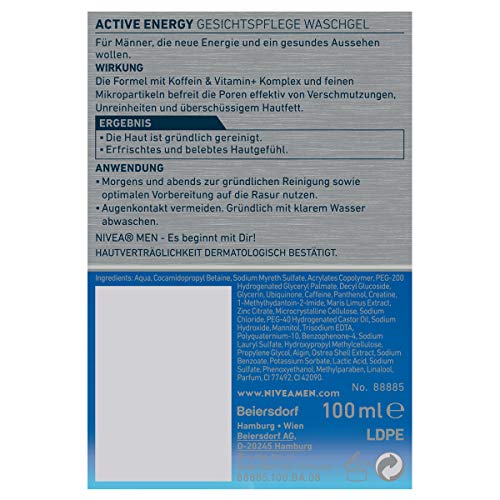 Nivea Men Active Energy Gel de cuidado facial, 100 mililitros