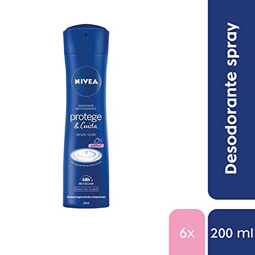 NIVEA Protege & Cuida Spray en pack de 6 (6 x 200 ml), desodorante antitranspirante con el aroma de NIVEA Creme, spray desodorante con 0% alcohol