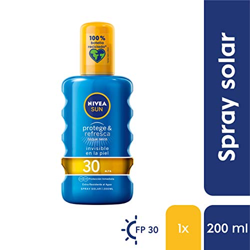 NIVEA SUN Protege & Refresca Spray Solar FP30 (1 x 200 ml), spray con protección UVA/UVB, protección solar alta invisible, refrescante y resistente al agua