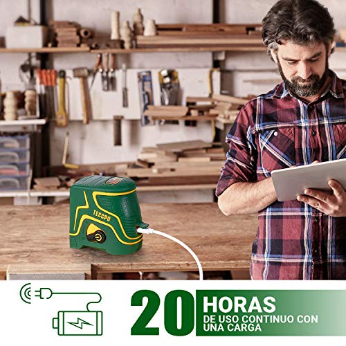 Nivel Láser Verde 30m TECCPO, USB Carga,120°Horizontal y Vertical,Líneas Cruzadas,para Diseño de Interiores,Autonivelación y Función de Pulso,Soporte Magnético,360° Giro,IP54,Bolsa Acolchada -TDLS09P