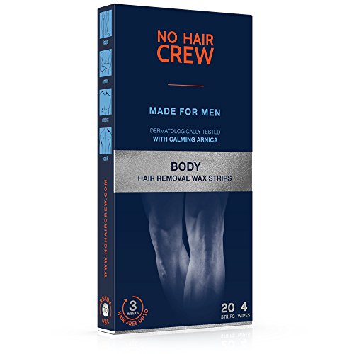 NO HAIR CREW Bandas de Cera Depilatorias Masculinas Premium – Alto Rendimiento Hechas Para Hombres, 20 Tiras Y 4 Toallitas Calmantes