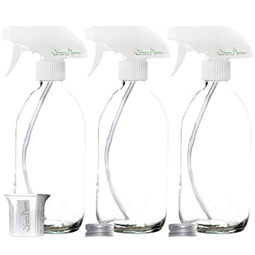 Nomara Organics Made with Love Vaporizador en Botellas de Vidrio Transparente sin BPA, 3 botellas de 500 ml. Gatillo blanco, Recargable para Plantas/Baño/Orgánica/Limpieza