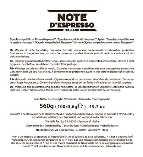 Note D'Espresso - Cápsulas de café "Deciso" exclusivamente compatibles con cafeteras Nespresso*, 5,6 g (caja de 100 unidades)