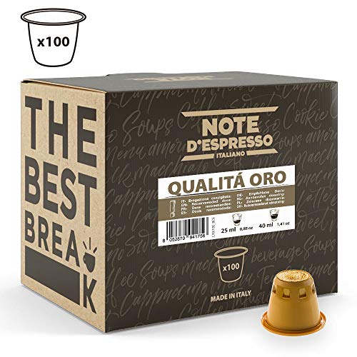 Note D'Espresso - Cápsulas de café "Qualità Oro" exclusivamente compatibles con cafeteras Nespresso*, 5,6 g (caja de 100 unidades)