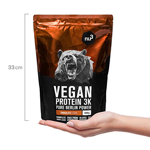 nu3 - Proteína vegana 3K - 2kg de fórmula - 70% de proteína a base de 3 componentes vegetales - Proteínas para el crecimiento de la masa muscular con delicioso sabor chocolate